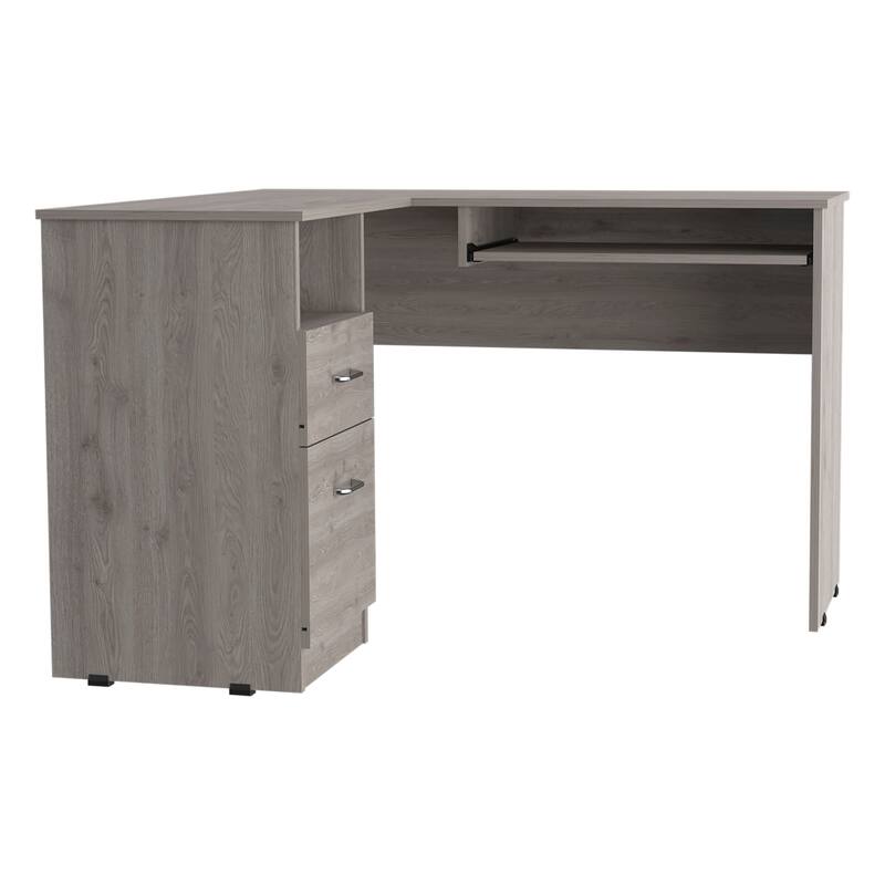 L-Shaped Desk Bradford, Keyboard Shelf, Smokey Oak Finish,High quality and durable