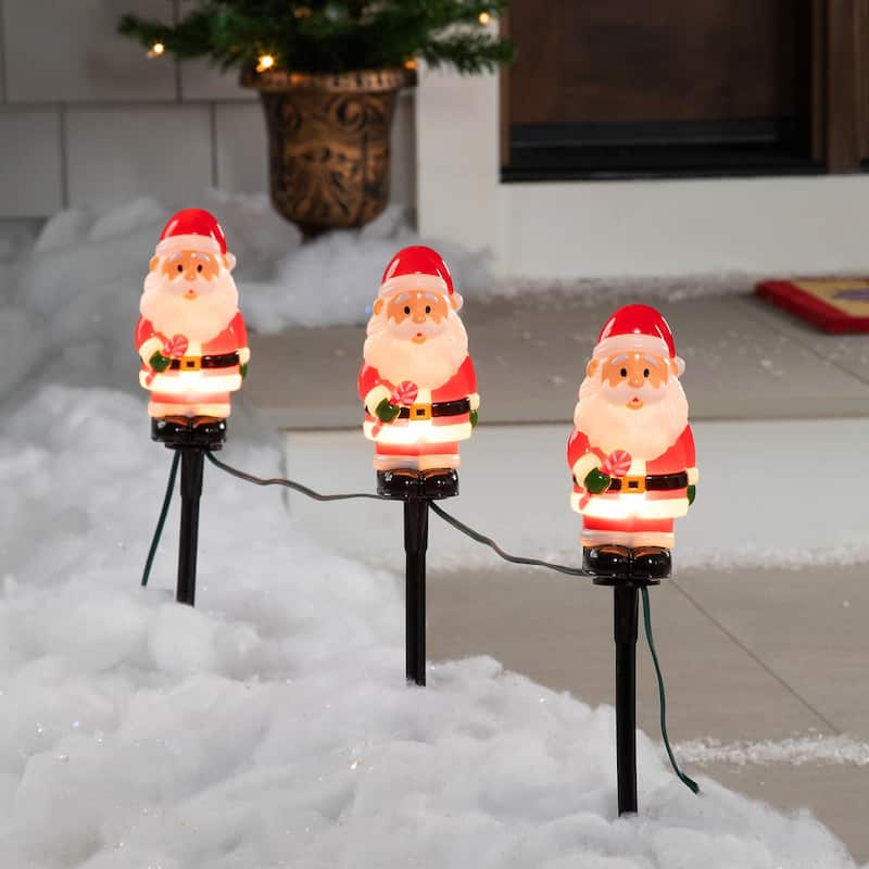 Santa with Candy Cane Outdoor Christmas Pathway Markers - 16.75" - Set of 3 - Red
