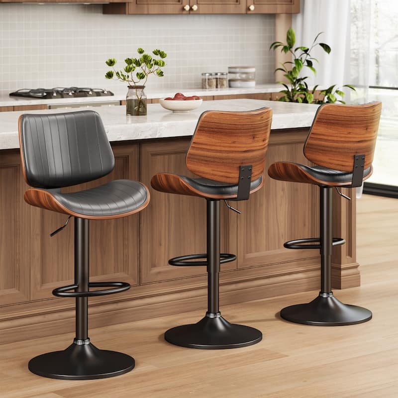 Swivel Adjustable Height Counter Stools, Bar Stools with Backs - 20" W X 18"D X 24-33" H