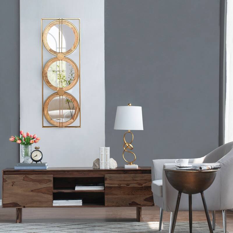 3 Mirror Piece Wall Mirror in Gold Rectangular Frame, Home Wall Decor for Bedroom Living Room, 40"x14" - Brown