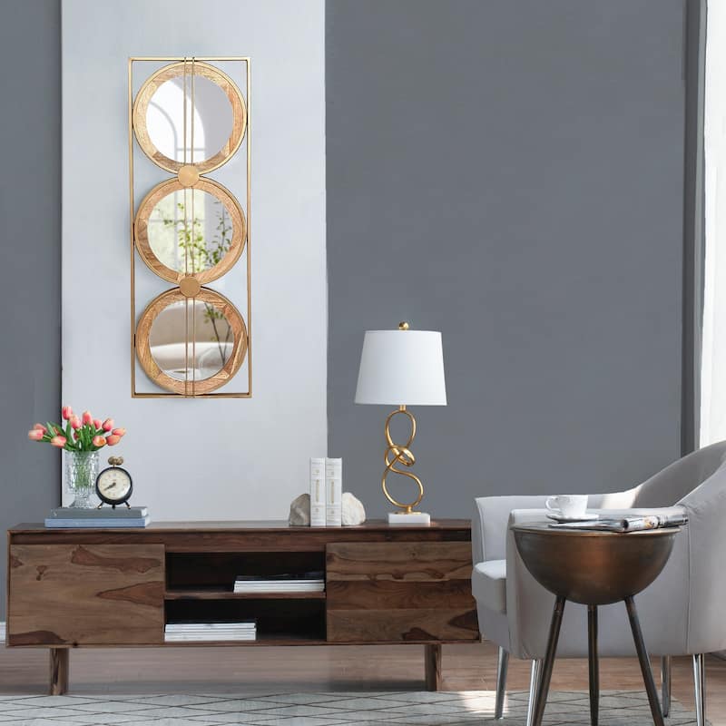 3 Mirror Piece Wall Mirror with Gold Rectangular Frame