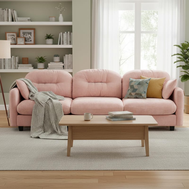 Homy Casa Chenille 3-Seat Modular Sofa, Tufted Back, Ergonomic Couch - Pink