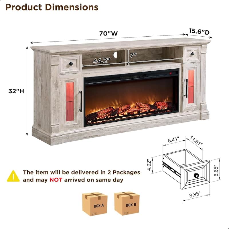 Farmhouse Fireplace TV Stand for 80 Inch TV, Entertainment Center
