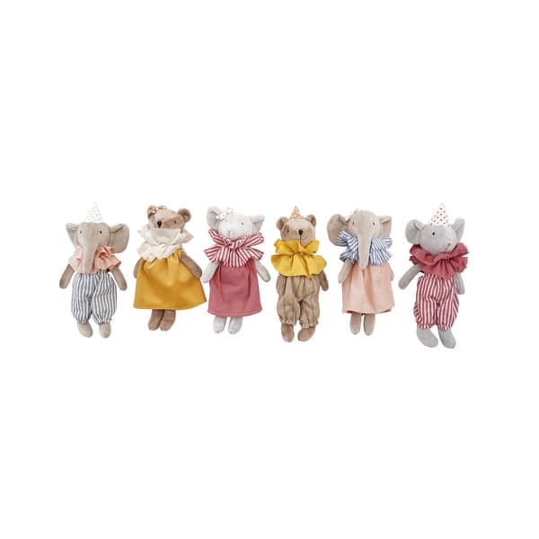 slide 1 of 1, Plush Animals with Ruff Collar, Clothes, and Hat/Bow Multicolor