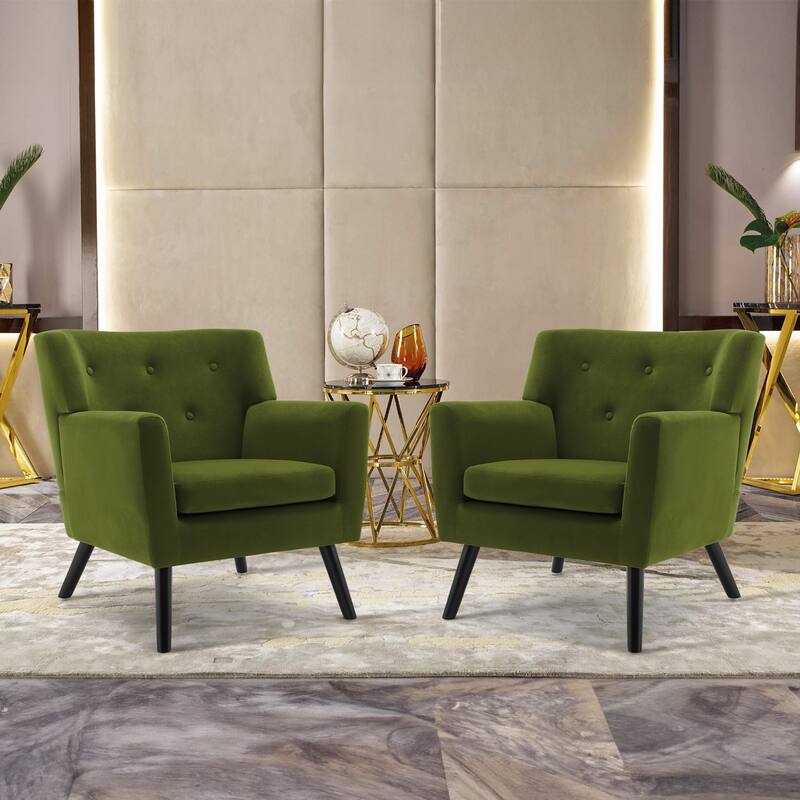 Velvet Upholstered Armchair Tufted Accent Chair, Set of 2 - 30.71"H x 28.35" W x 27.56"D