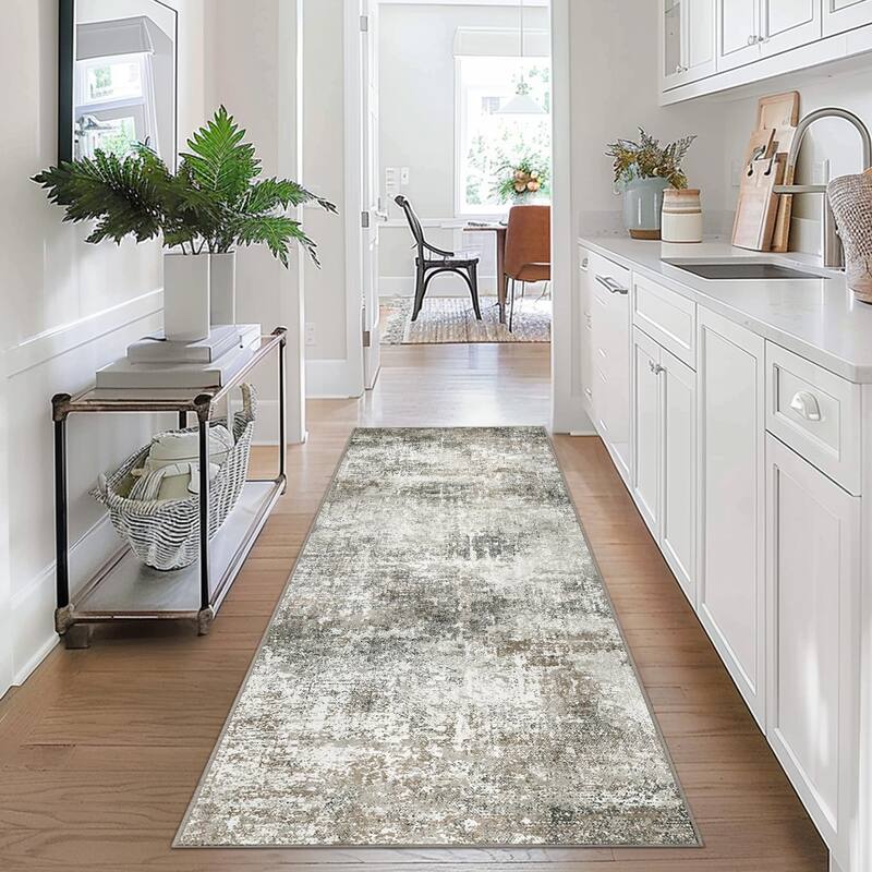 Mcow Vintage Floral Low-Pile Machine Washable Non-Slip Area Rug