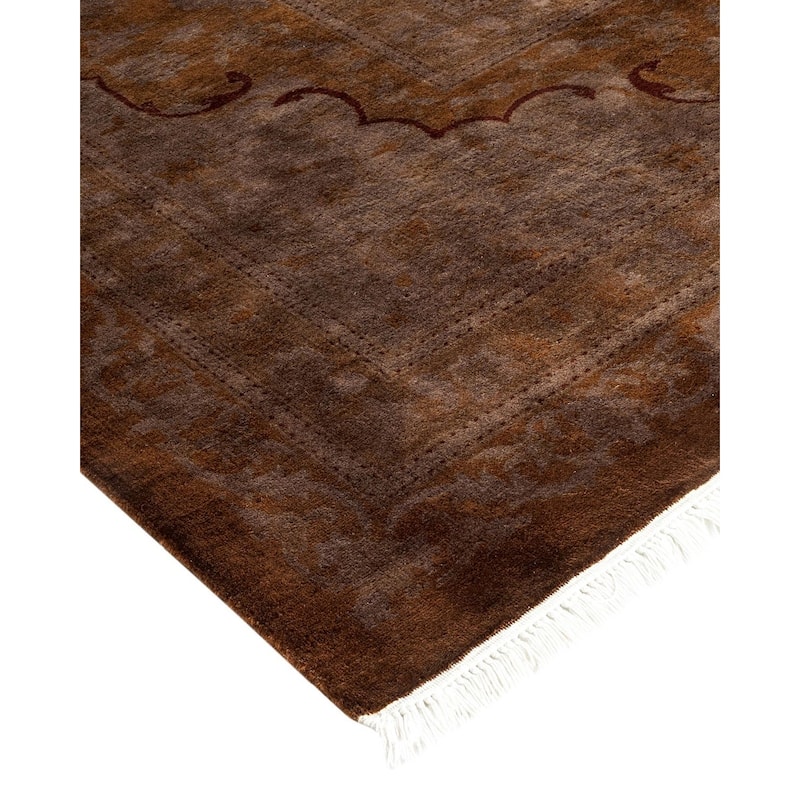 Overton Hand Knotted Wool Vintage Inspired Modern Contemporary Overdyed Brown Area Rug - 10' 2" x 14' 5"