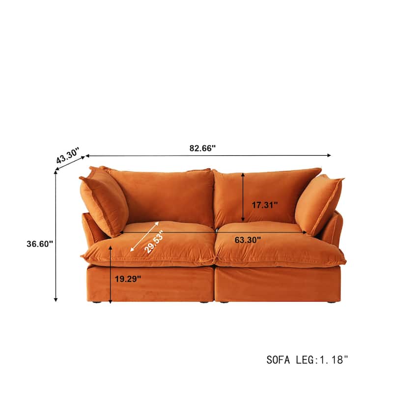 Modular Sectional Sofa Couches, 82.66" Velvet Loveseat Sofa with Ottoman