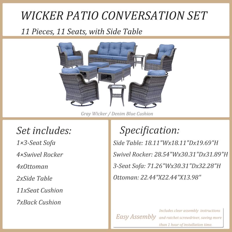 High Back Rattan Wicker Outdoor Patio Conversation Swivel chairs Sets