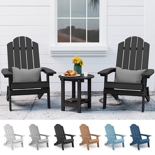 WINSOON 3-Piece All Weather HIPS Outdoor Folding Adirondack Chairs and Table Set
