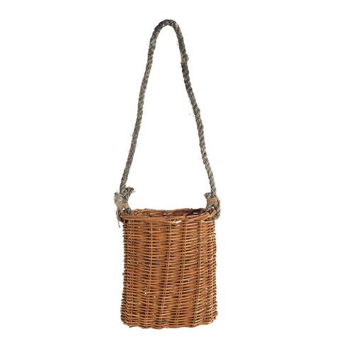 9.5 Inch Woven Wicker Basket with Rope Hanger, Small, Brown