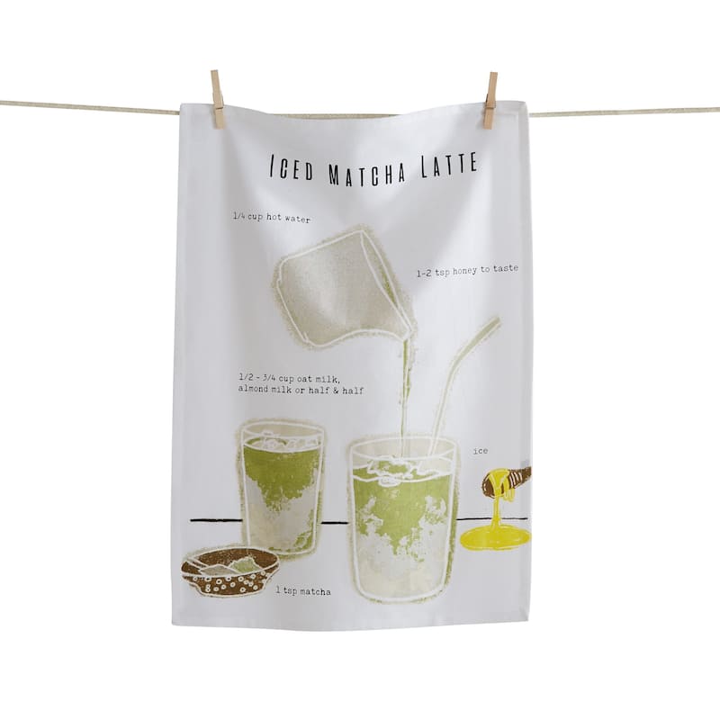 Ice Matcha Latte Kitchen Towel - Multicolor Cotton Dishtowel, 26" x 18", Machine Washable, Everyday Use
