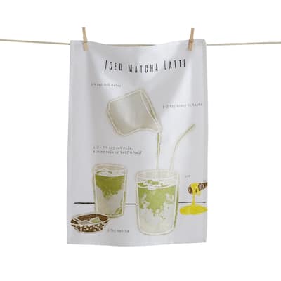 Ice Matcha Latte Kitchen Towel - Multicolor Cotton Dishtowel, 26" x 18", Machine Washable, Everyday Use