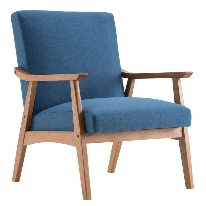 Home Comfort Mid Century Modern Wood Frame Accent Chair - Blue