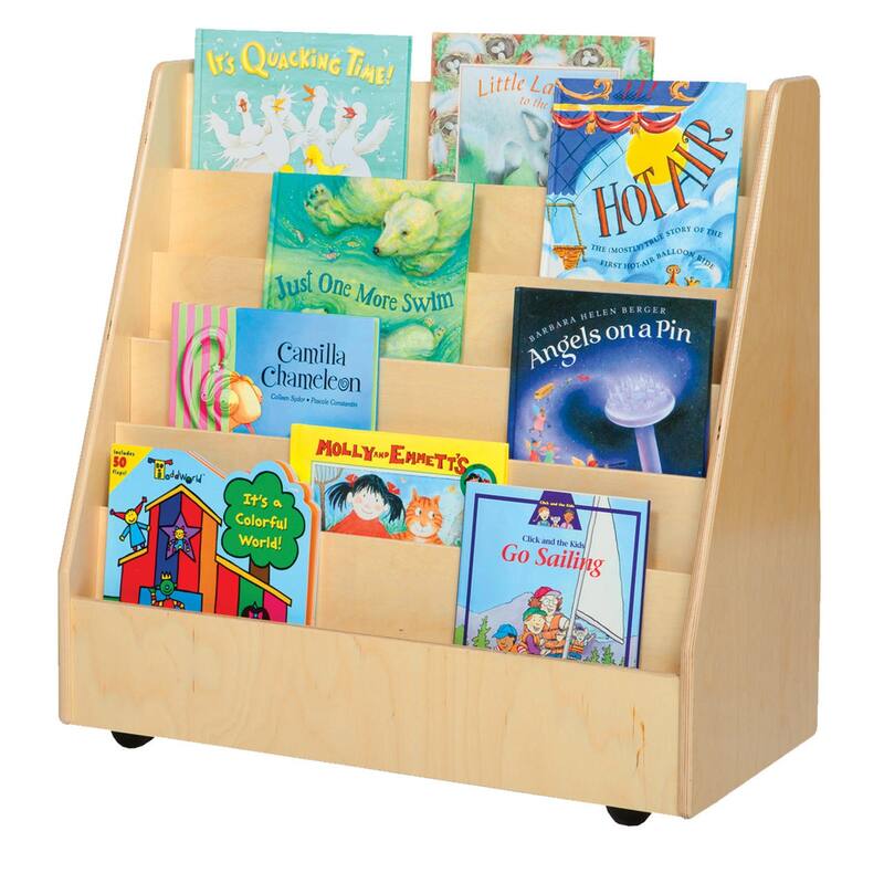 Wood Designs One Side Book Display Storage Unit, Markerboard and 4 Translucent Letter Trays, Toddler Durable Bookacse - 30"
