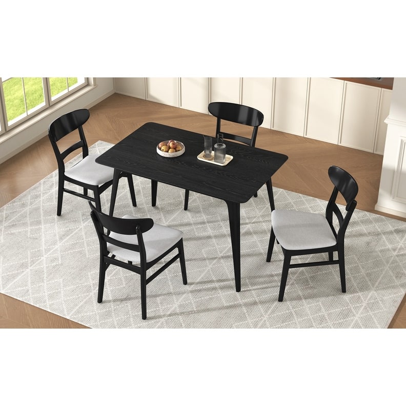 Mid-Century Modern 5-Piece Dining Set - Rubberwood & Upholstered Chairs