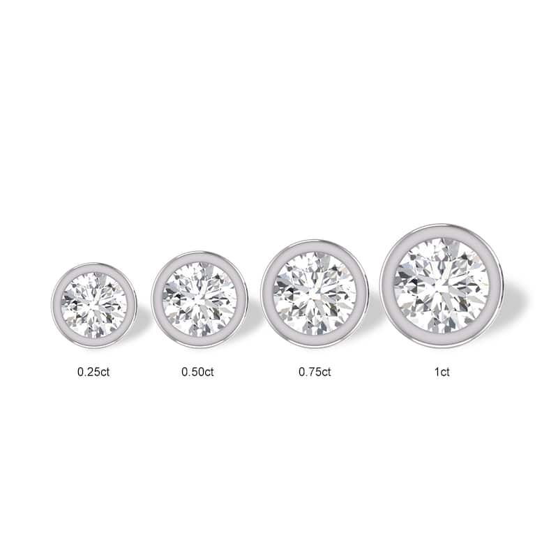 Marquee Lab Grown 1 Carat Round Bezel Set Solitaire Diamond Earrings in 14K White Gold
