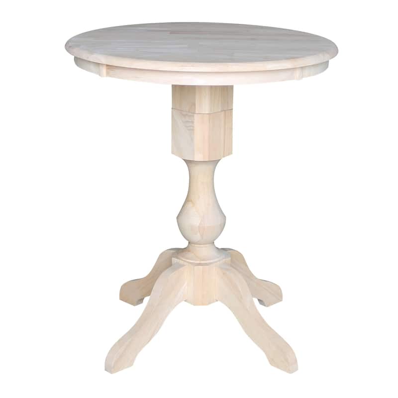 Solid Wood 30" x 30" Round Pedestal Table - Counter Height - Unfinished