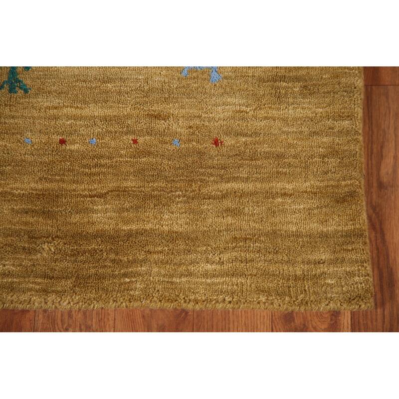 Tribal Gold Gabbeh Oriental Area Rug Handmade Wool Carpet - 5'3"x 7'8"