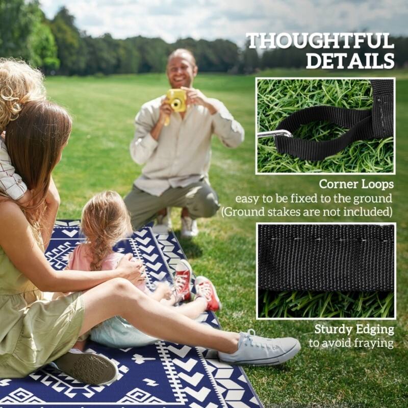 Reversible Outdoor Rug Rhombus Patchwork, UV-Protected, Foldable & Portable Polypropylene Mat - 215.7" L x 107.9" W