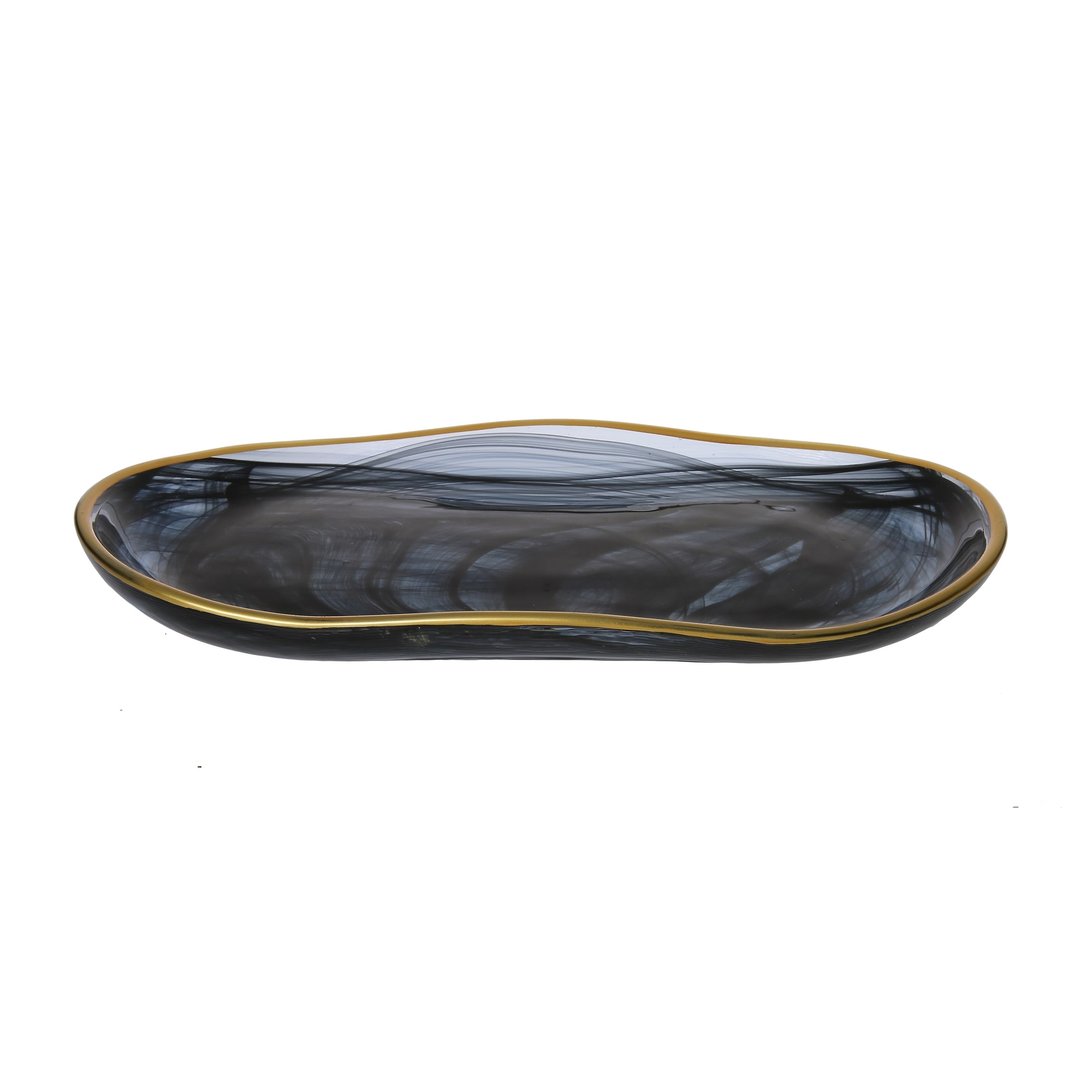 Alice Pazkus Black Alabaster 13.75" Oval Tray With Gold Trim