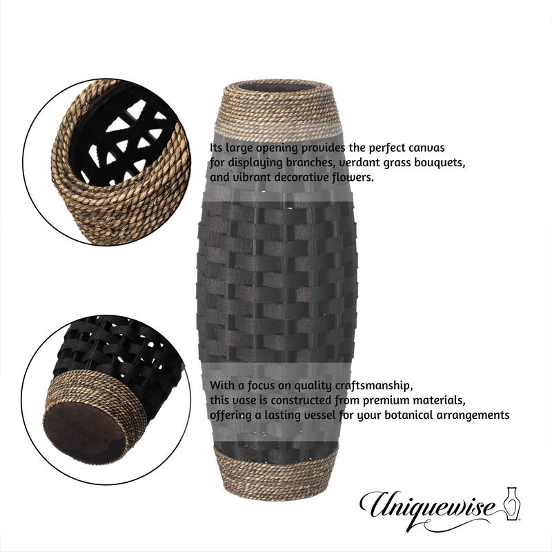 Rustic Tall Floor Vase - 24-inch Handcrafted Black Woven Vase, Decorative Accent for Home Decor, Living Room, and Entryway