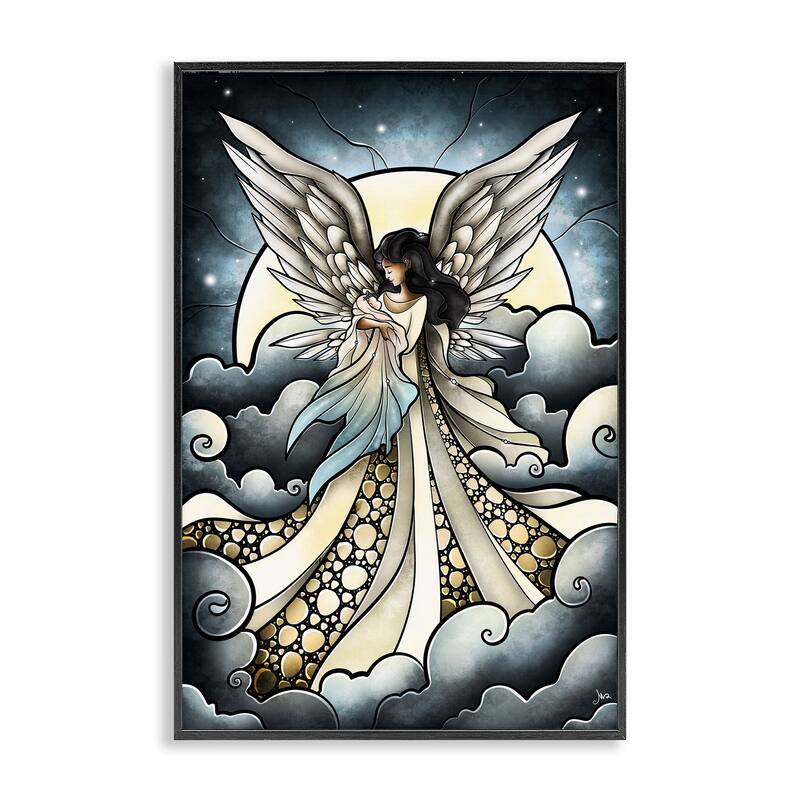 Stupell Classic Angel & Baby in Clouds Framed Giclee Art Design By Mandie Manzano - 20 x 30 - Black