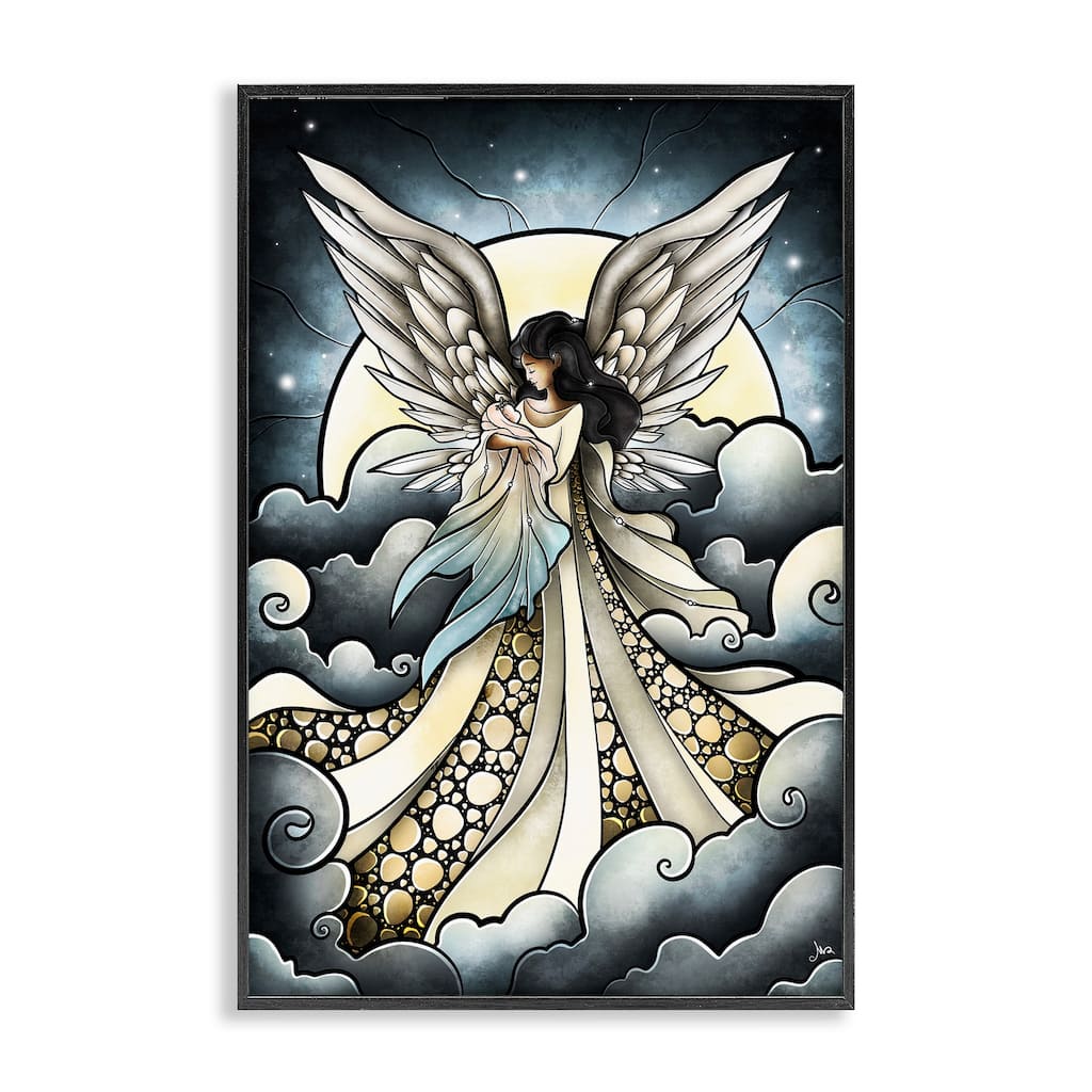 Stupell Classic Angel & Baby in Clouds Framed Giclee Art Design By Mandie Manzano