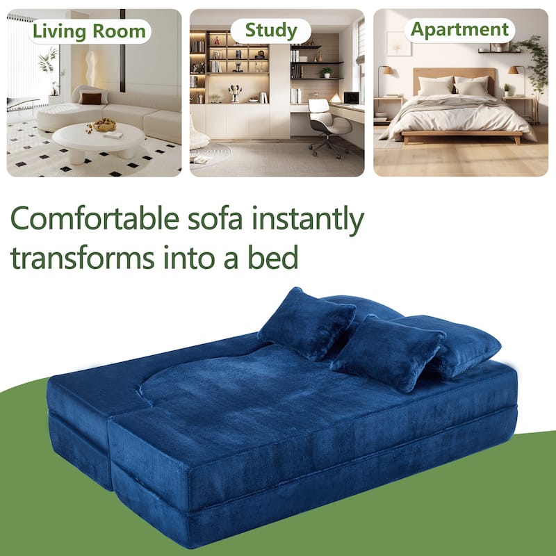 Queen Foldable Sleeper Sofa, Floor Couch Sofa Bed, High-Density Foam Convertible Lounge Sofa Loveseat