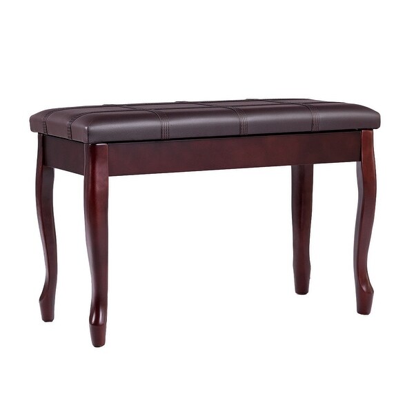 Solid Wood PU Leather Piano Bench with Storage - Brown