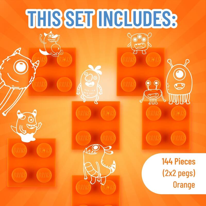 Strictly Briks Classic Bricks Kit, Orange, 144 Pieces, Compatible with Major Brick Brands
