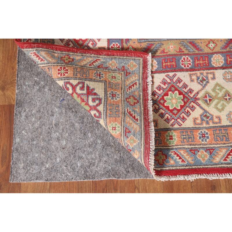 Hand Knotted Oriental 100% Wool Carpet Traditional Geometric Red Kazak Area Rug - 10' 0'' X 6' 11''