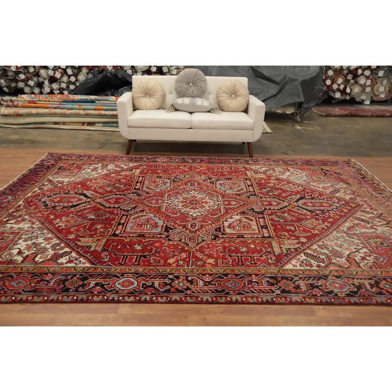Hand Knotted Oriental 100% Wool Carpet Traditional Medallion Oranges & Rust Heriz Area Rug - 11' 5'' X 8' 9''