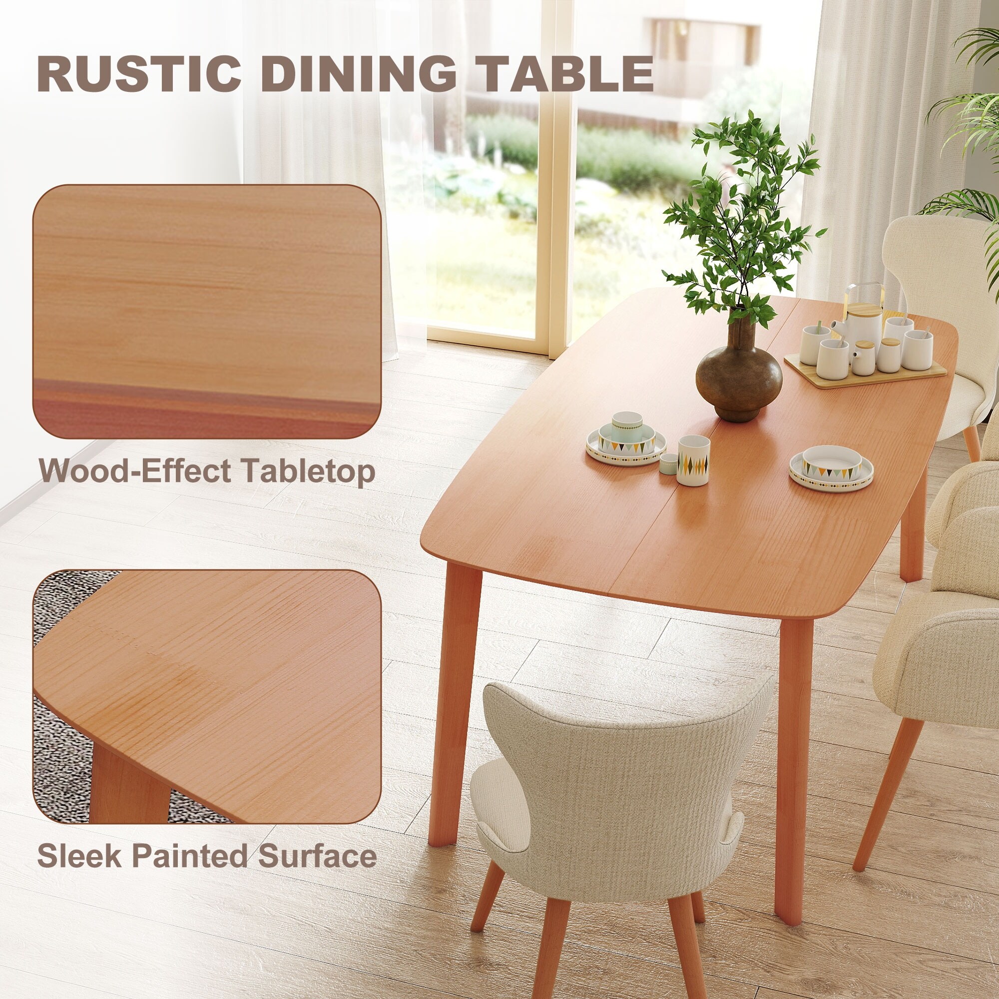 Dining Table for 4 People, Wood Kitchen Table with Wood-Effect Top