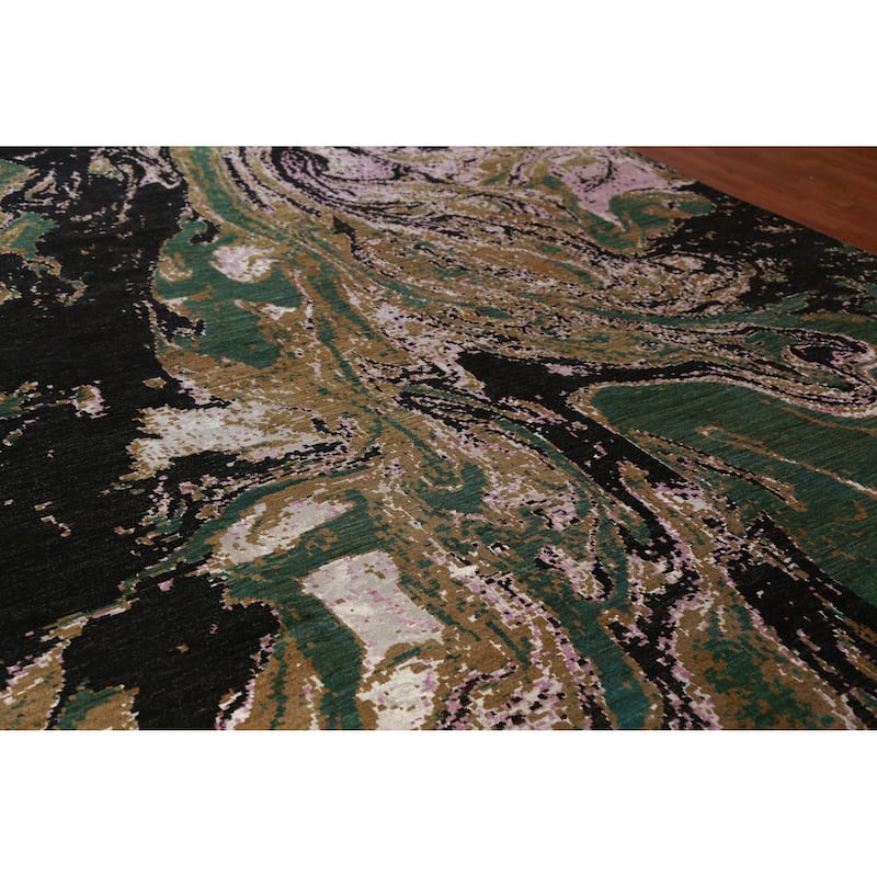 Contemporary Abstract Oriental Area Rug Handmade Wool Carpet - 9'1"x 12'3" - 9'1"x 12'3" - Green