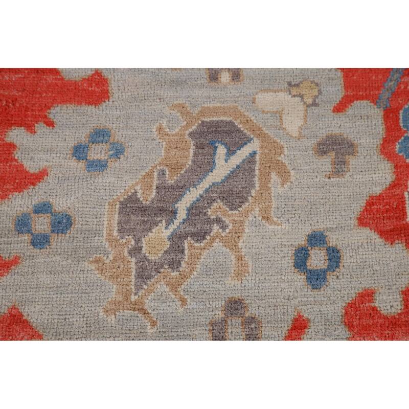 Red Floral Oushak Vegetable Dye Area Rug Handmade Wool Carpet - 8'2"x 9'11"