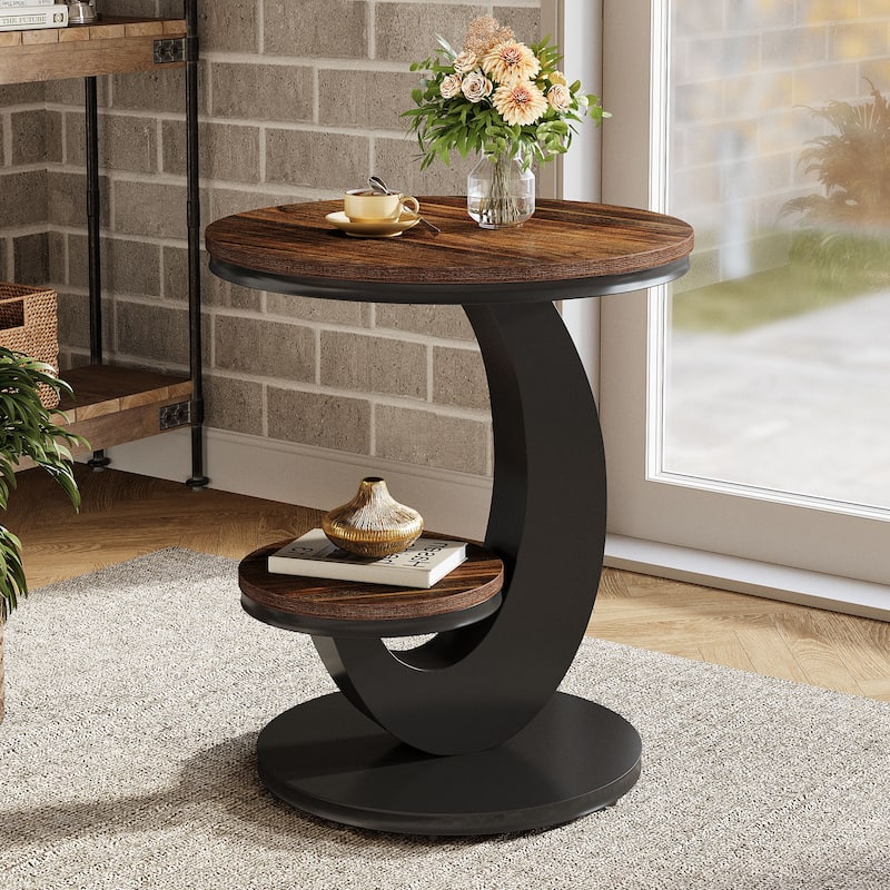 End Table with Storage Shelf, Wood Sofa Side Bedside Nightstand, Accent Snack Table for Living Room Bedroom