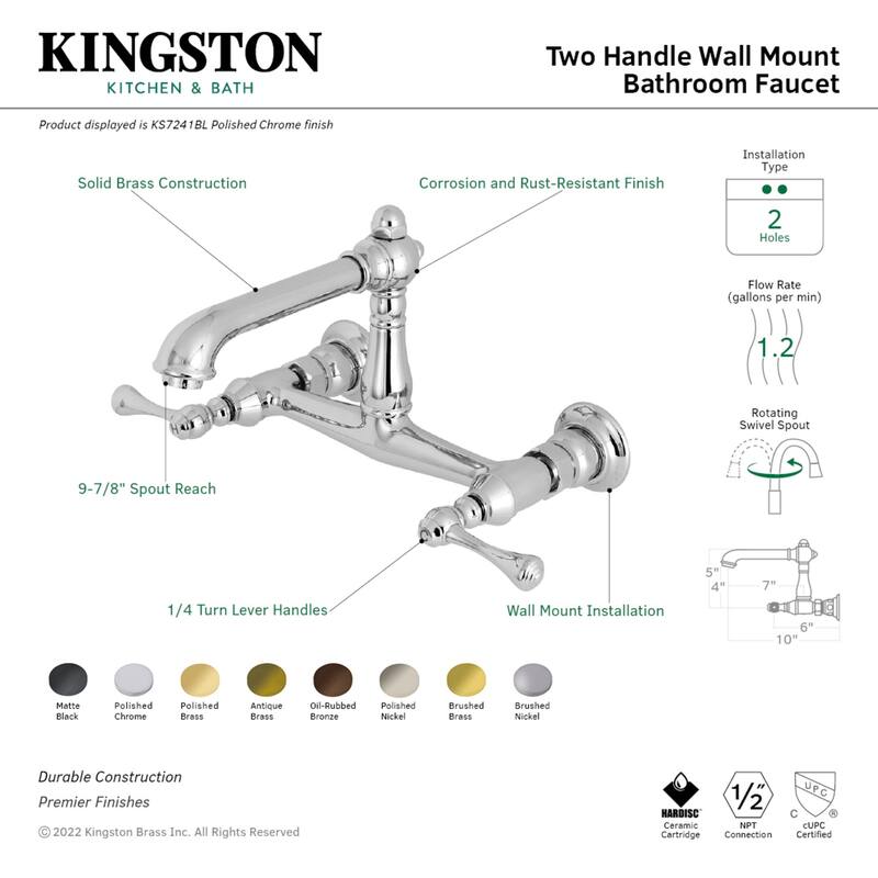 English Country Two-Handle 2-Hole Wall Mount Bathroom Faucet