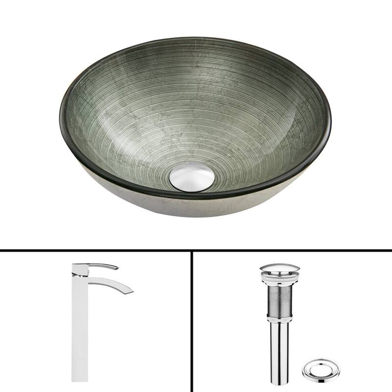 Vigo 16-1/2" Glass Bathroom Vessel Sink with Duris Single Hole - Chrome