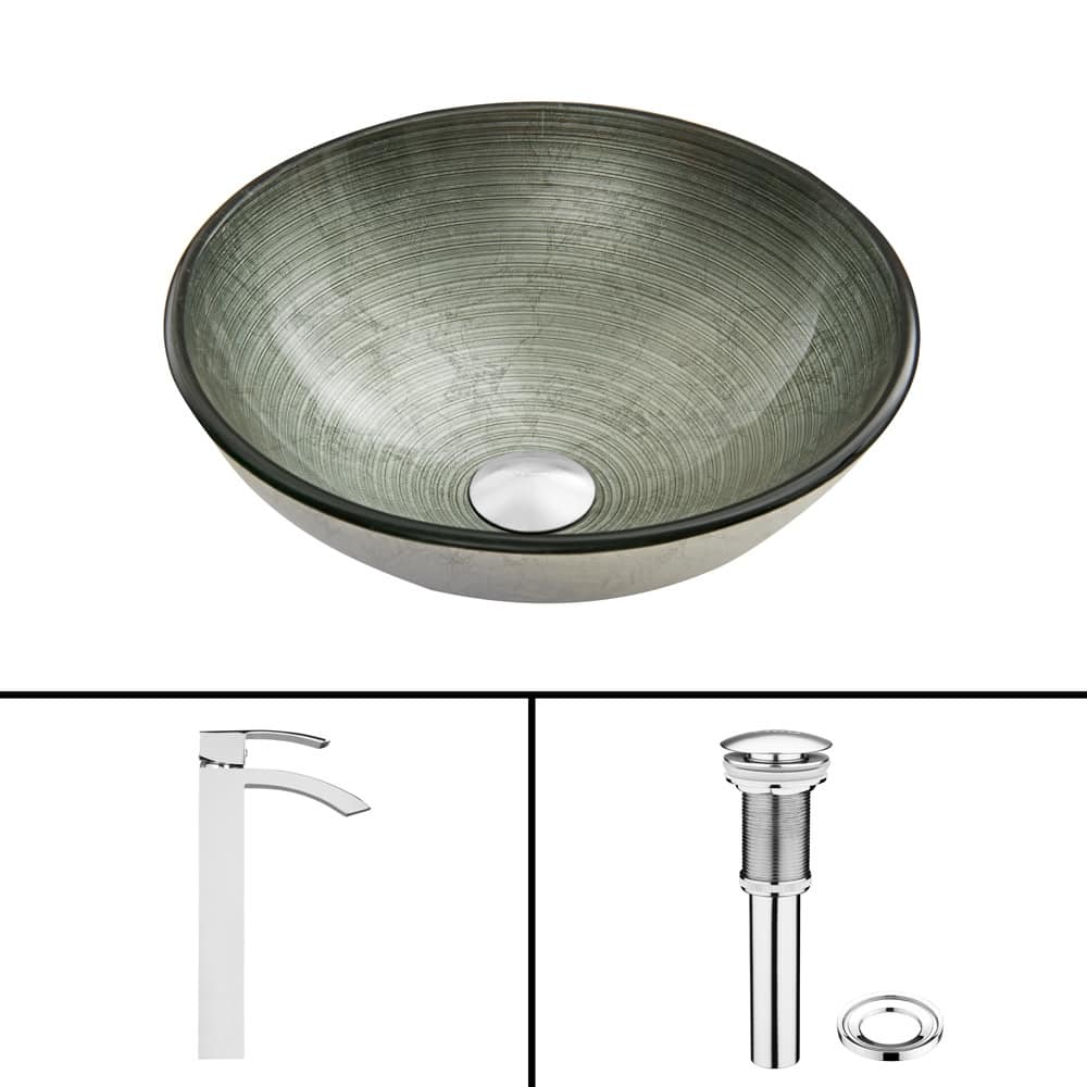 Vigo 16-1/2" Glass Bathroom Vessel Sink with Duris Single Hole