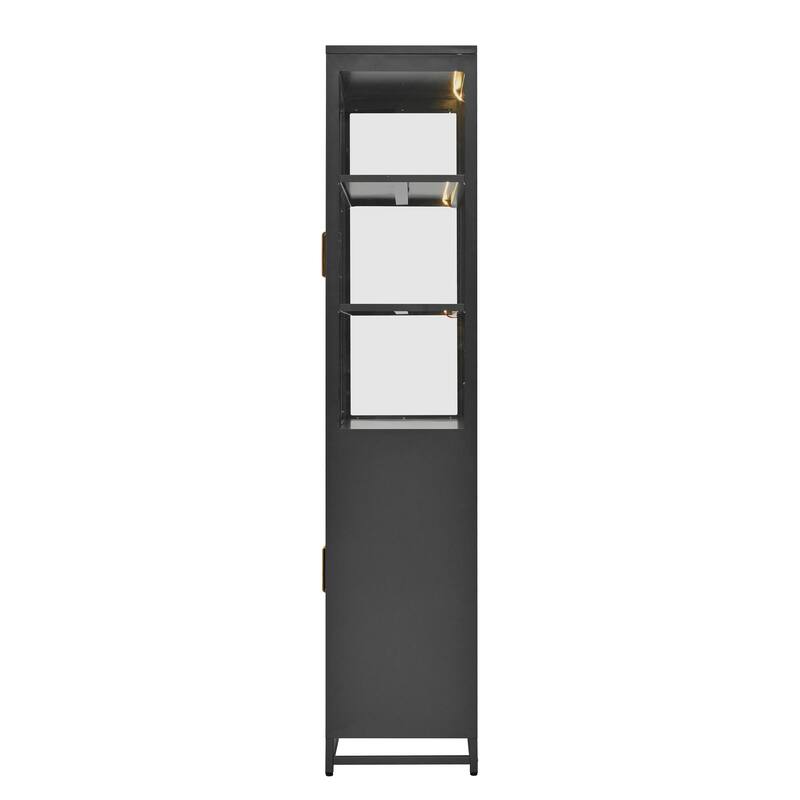 76.75'' Tall Display Cabinet with Double Glass Doors and LED Lights Steel Curio Cabinet