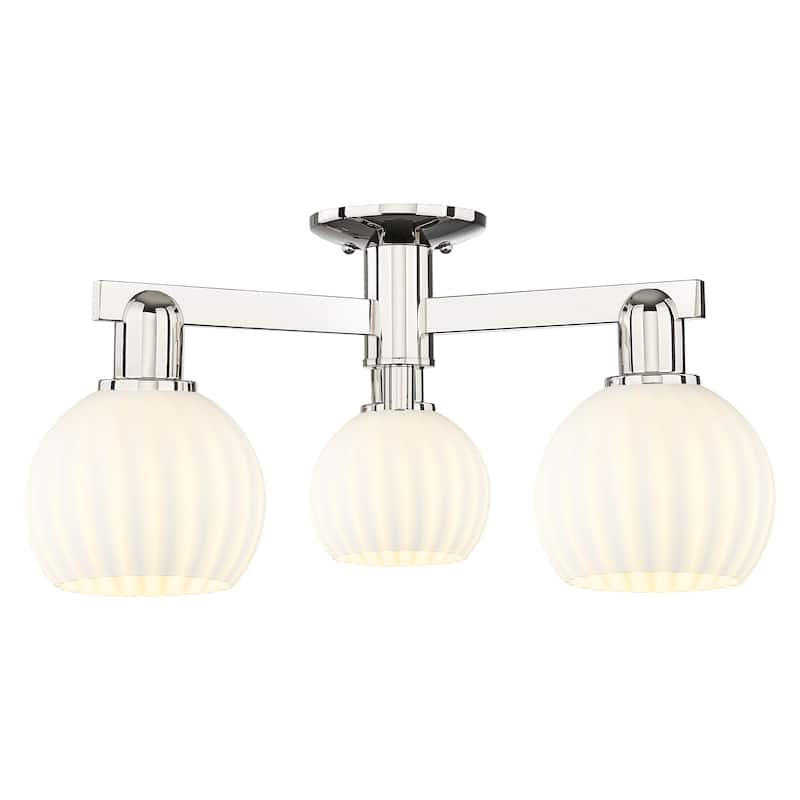 Innovations Lighting 716-3F-10-24 White Venetian Semi-Flush White - Polished Nickel / White Venetian