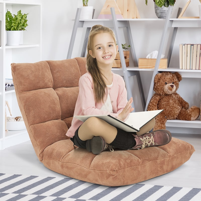 Coral Velvet Adjustable Floor Chair with 14-Position Backrest and Folding Design - 41.5" x 22.5" x 6" (L x W x H)