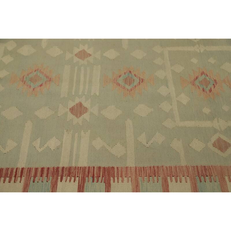 Hand Woven Oriental 100% Wool Carpet Southwestern Tribal Green Kilim Area Rug - 7' 11'' X 4' 8''