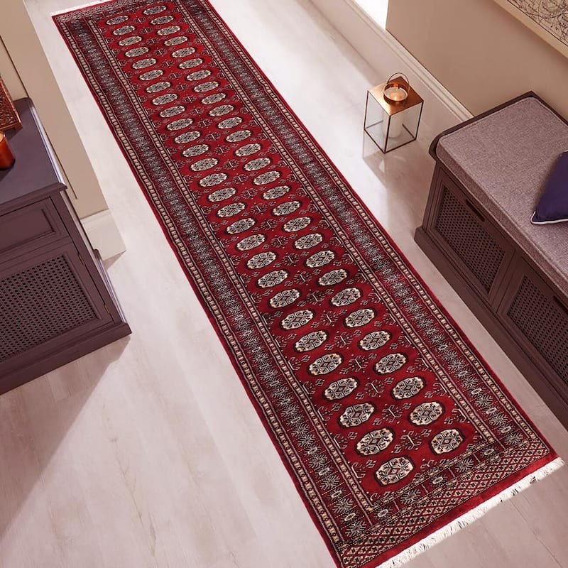 Tribal Bokhara Harding Red/Beige Hand Knotted Wool Runner - 2'7'' x 11'10''