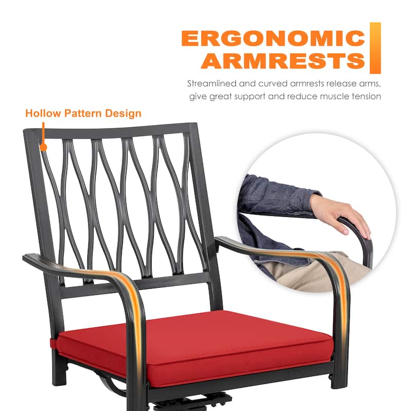 Outdoor 2-Piece Metal Swivel Dining Chairs with Red Cushions