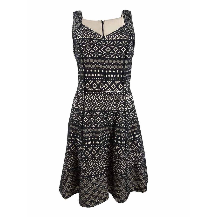 Donna Ricco Women's Printed Fit & Flare Dress (6, Black/Nude)