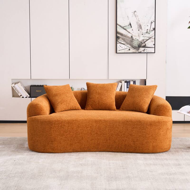 Curved Loveseat Orange Sofa, 30D Chenille, Compact for Small Spaces, 65"L, 300 lbs, 3 Pillows