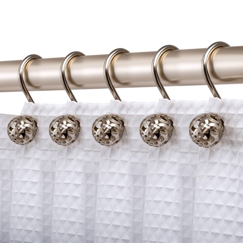 Utopia Alley Shower Rings, Hollow Ball Shower Curtain Hooks for Bathroom, Rust Resistant Shower Curtain Hooks Rings, Set of 12 - Brushed Nickel