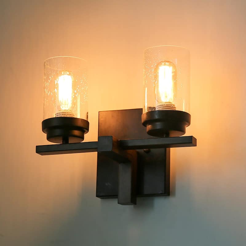Rustic Farmhouse Wall Sconce - Seeded Glass, Wall Mount Lighting Fixture